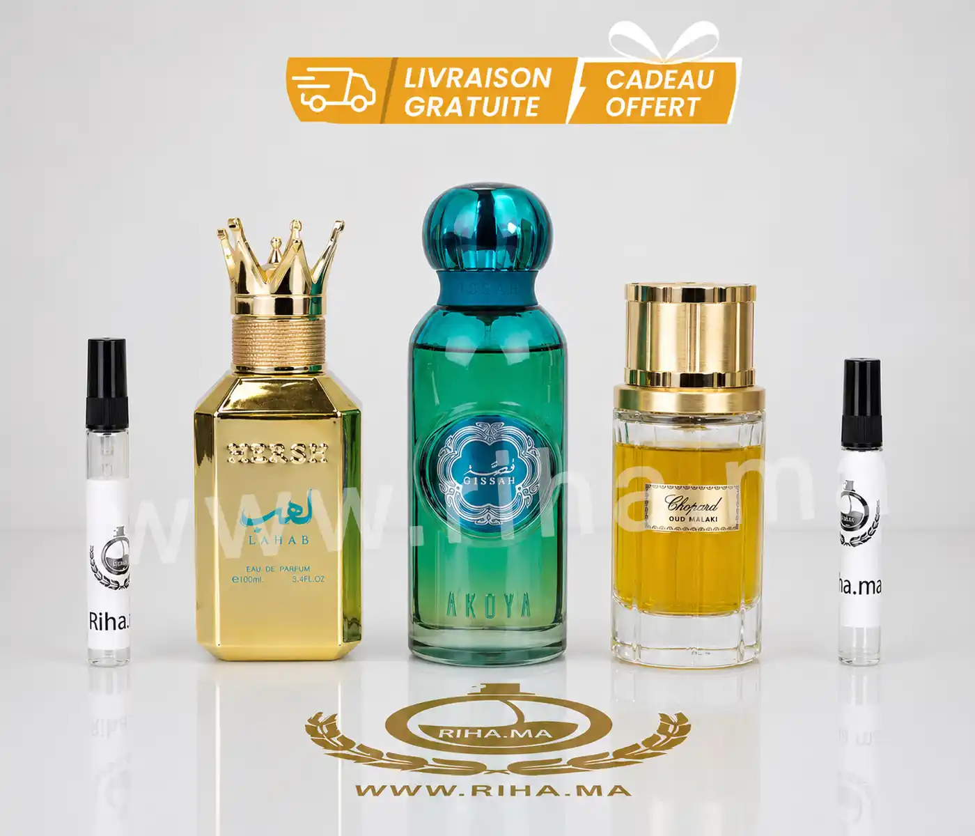 Pack Decantage Gissah Akoya, Hesh Lahab, Chopard Oud Malaki Pack Decantage Gissah Akoya, Hesh Lahab, Chopard Oud Malaki