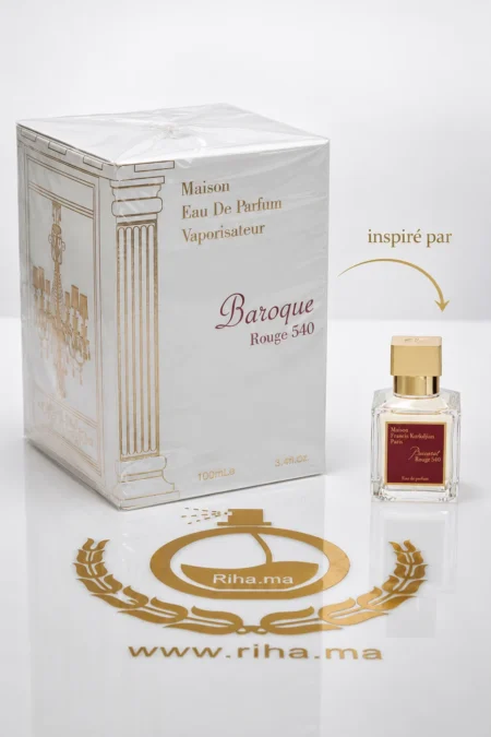 Flacon de baroque rouge 100ml posé sur fond sombre élégant