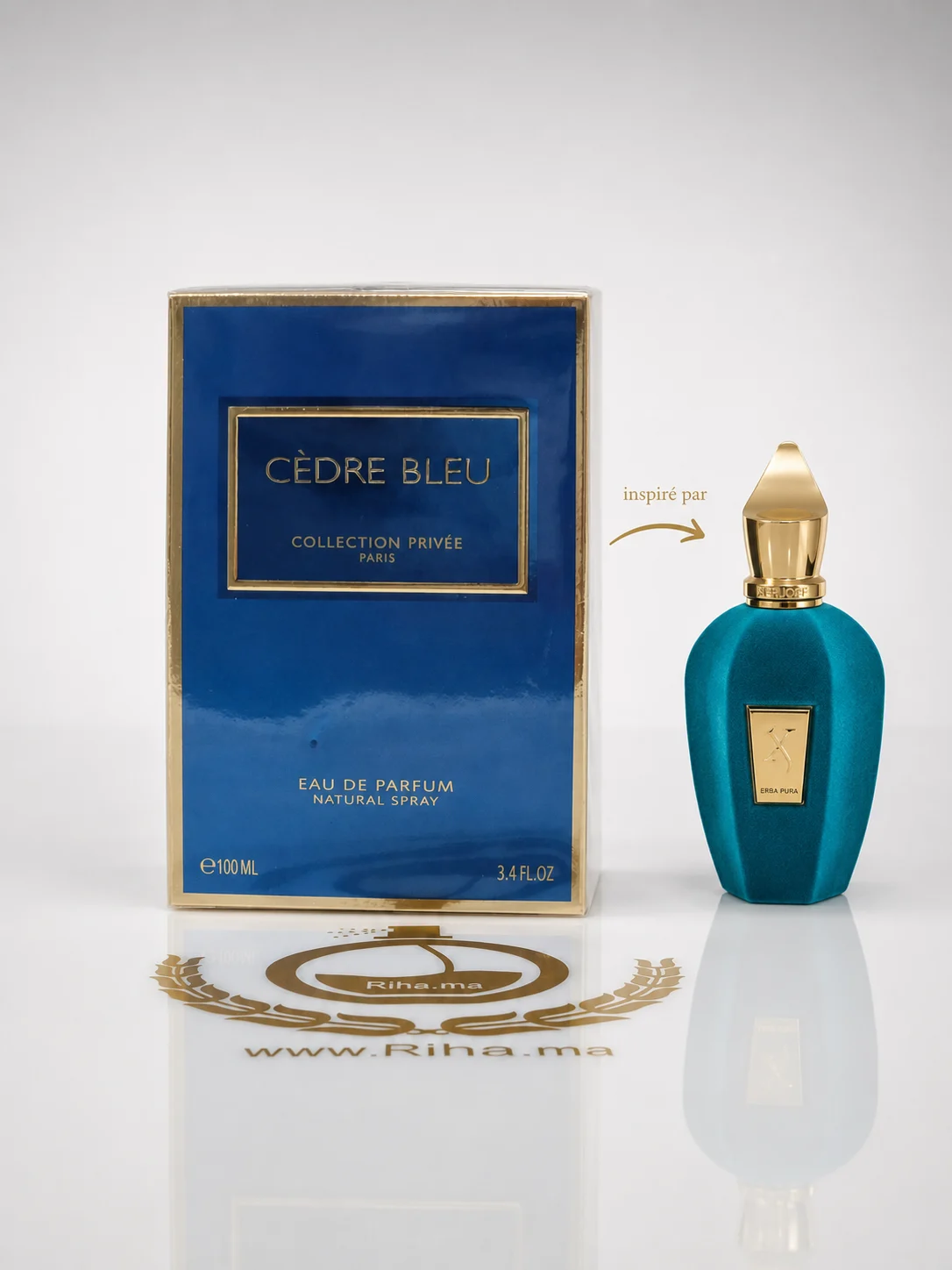 Cèdre Bleu Collection Privé-GEPARLYS Flacon de parfum cedre bleu collection prive Geparlys sur fond bleu