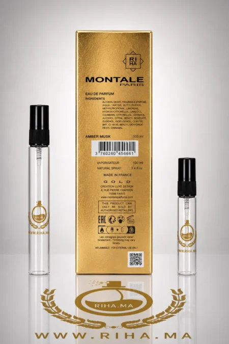 Flacon de decantage Amber Musk Montale posé sur fond blanc — vue 2