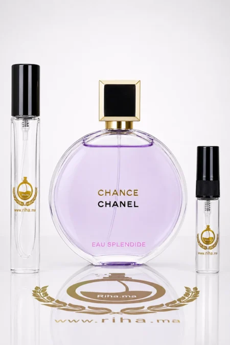 Flacon décantage chance eau splendide Chanel fond rose pétale
