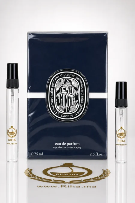 Flacon décantage de eau de minthe diptyque sur fond blanc