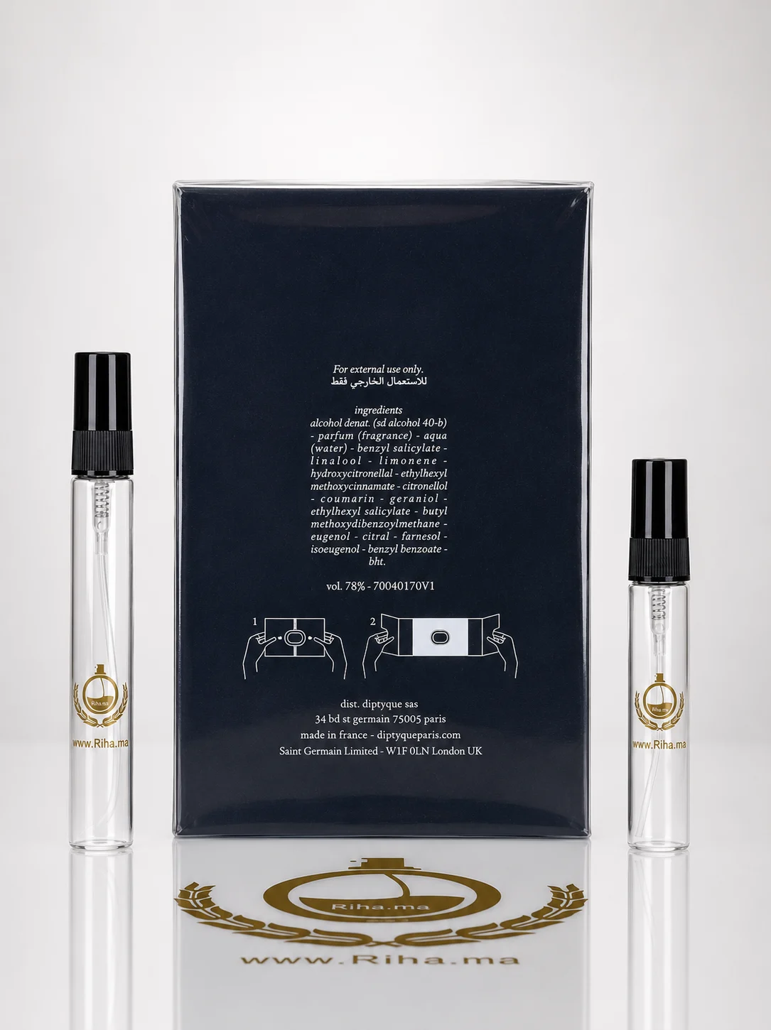 Decantage Eau de Minthé Diptyque Eau de Parfum Pour Homme Authentic — photo 2 Flacon décantage de eau de minthe diptyque sur fond blanc — vue 2