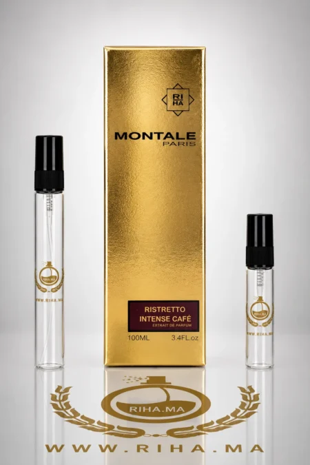 Flacon de decantage ristretto intense cafe montale posé sur fond noir