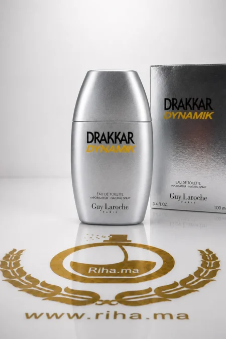 Flacon de Drakkae Dynamik Guy Laroche eau de toilette posé sur fond noir