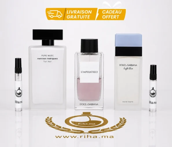 pack decantage femme — Pack décantage femme avec trois flacons Narciso Rodriguez et Dolce Gabbana