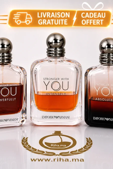 Flacons de pack decantage homme Stronger With You sur fond noir élégant