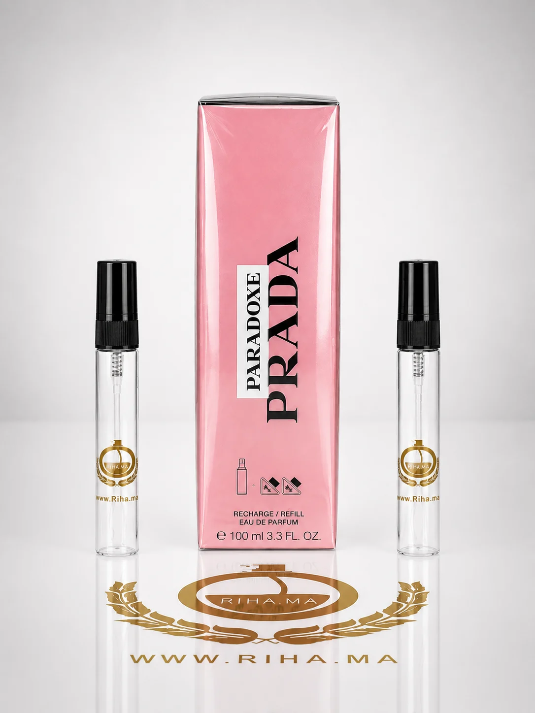 Prada Paradoxe Prada décantage prix Maroc Flacon de décantage Prada Paradoxe Prada posé sur fond blanc