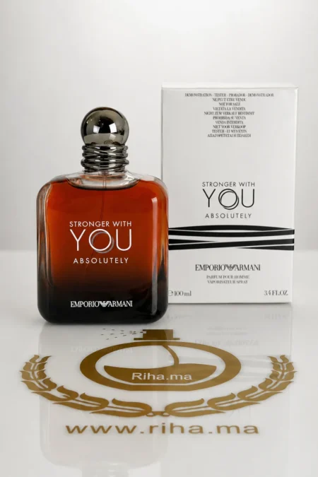 tester stronger with you — Flacon testeur de Stronger With You Absolutely Giorgio Armani sur fond sombre