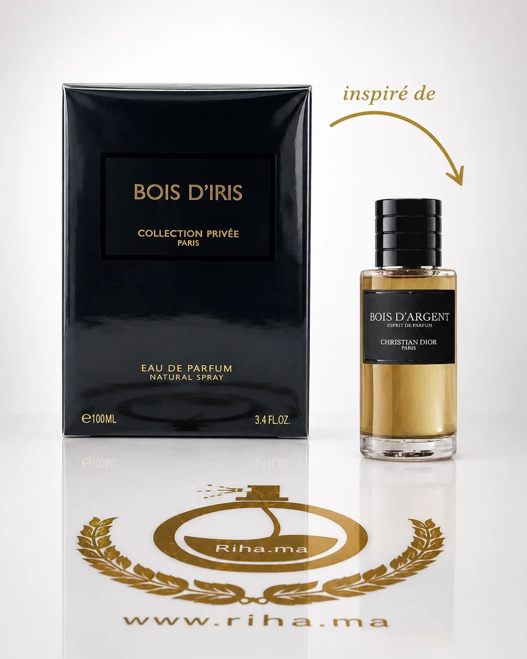 BOIS D’IRIS Geparlys Collection Privée eau de parfum 100ml Flacon de parfum bois diris geparlys sur fond élégant