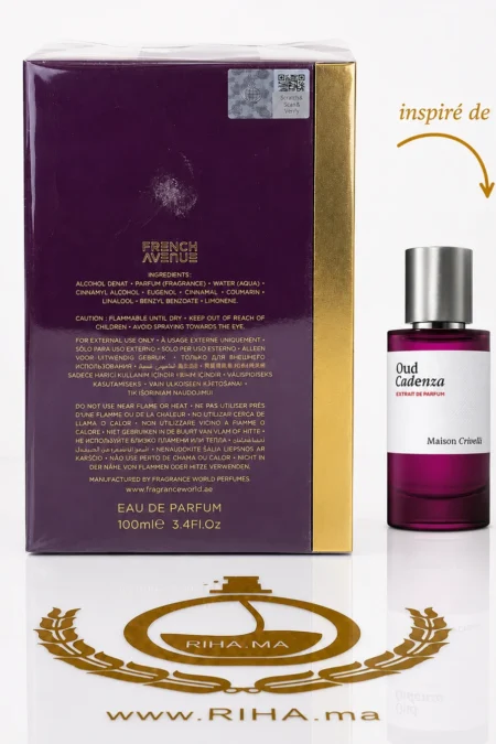 Flacon de parfum cocoa morado french avenue sur fond sombre élégant — vue 2