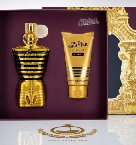 Coffret Le Male Elixir de Jean Paul Gaultier avec flacon noir