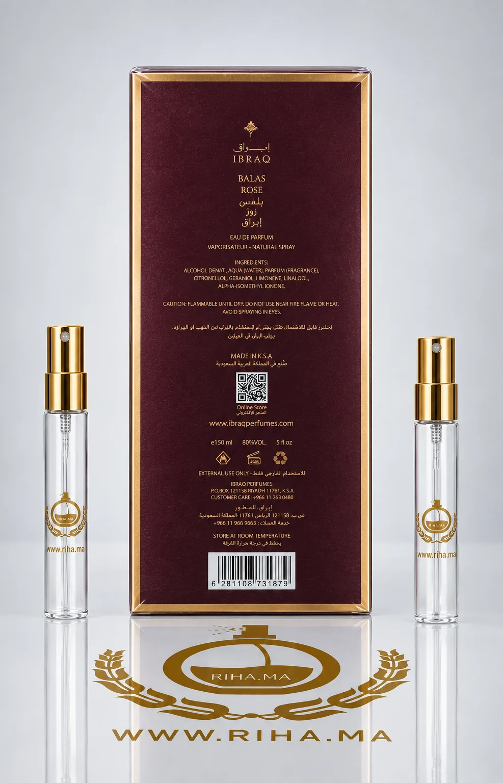Decantage Balas Rose Ibraheem AlQurashi Eau de Parfum Authentic — photo 2 decantage balas rose ibraheem alqurashi — Flacon de décantage Balas Rose Ibraheem AlQurashi de 10ml — vue 2