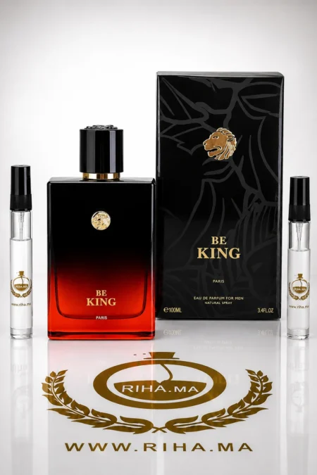 decantage be king geparlys parfums — Flacon de décantage Be King Geparlys Parfums posé sur fond sombre — vue 2