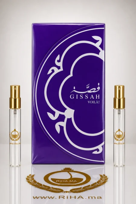 decantage gissah voila — Flacon de décantage Gissah Voila posé sur fond doré