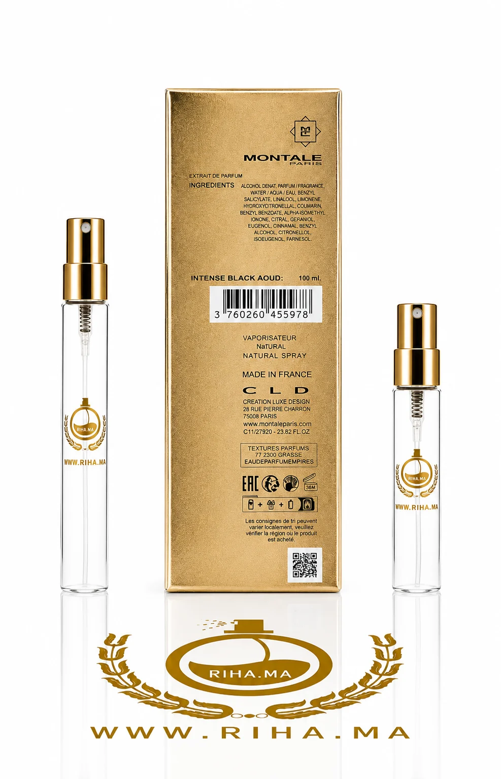Decantage Intense Black Aoud Montale Eau de Parfum Pour Homme Authentic — photo 2 decantage intense black aoud montale — Flacon de décantage intense black aoud montale posé sur fond sombre — vue 2