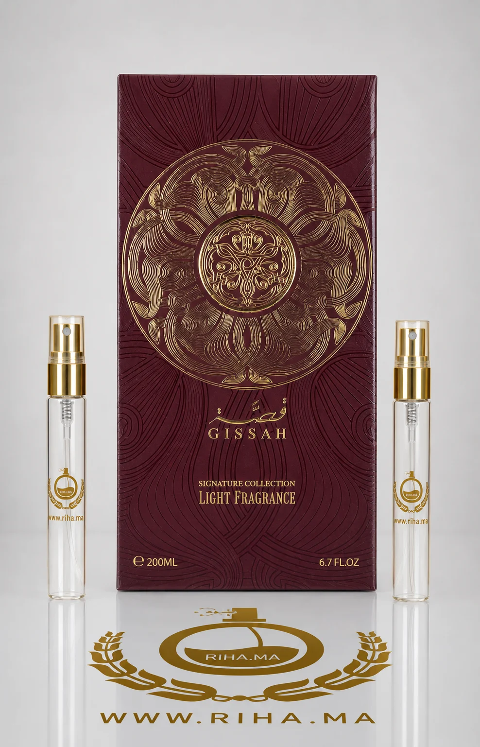 Decantage La Luna Gissah Eau de Parfum Authentic decantage la luna gissah — Flacon de décantage La Luna Gissah posé sur fond doré