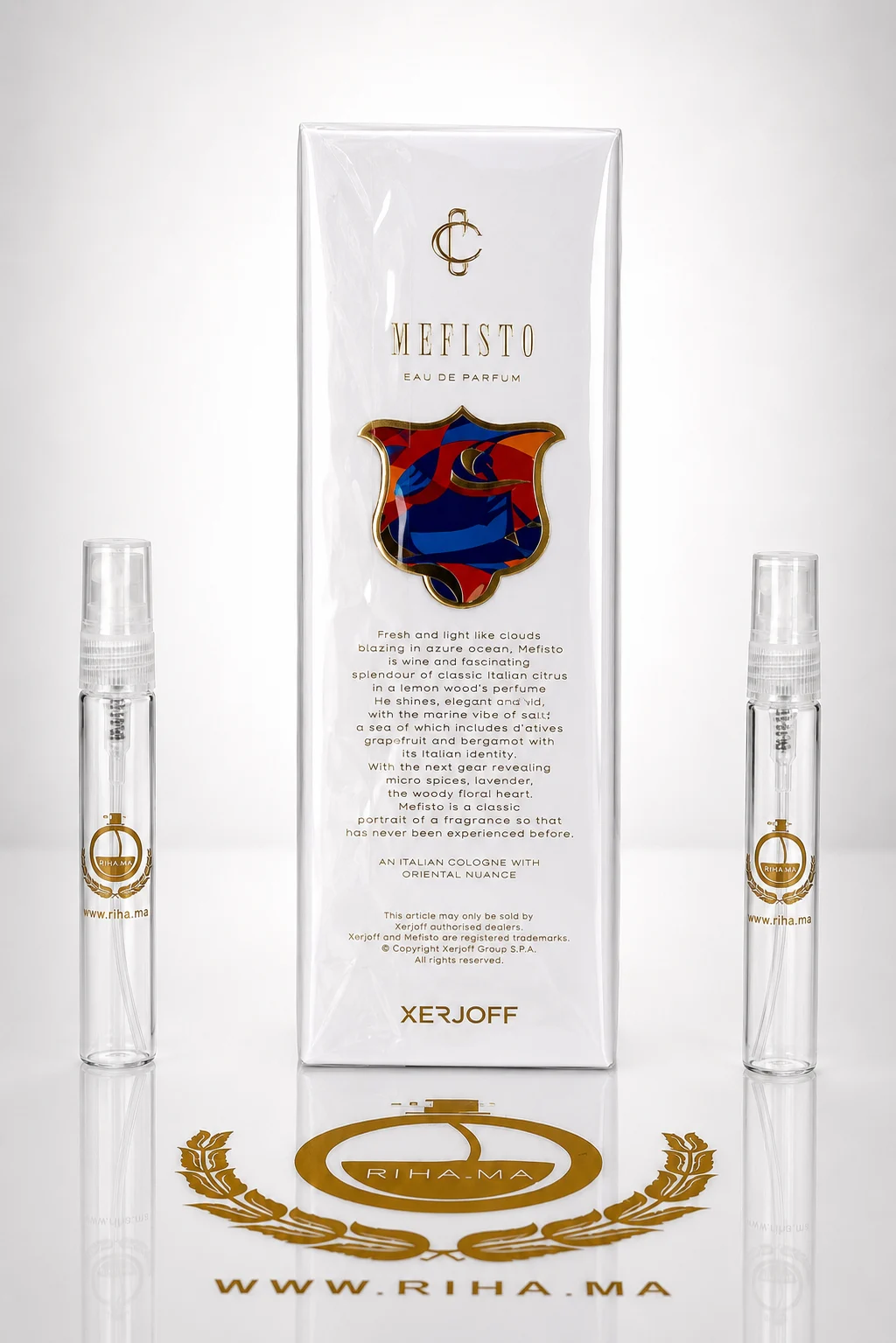 Decantage Mefisto Xerjoff Eau De Parfum Pour Homme Eau De Parfum 100 ml — photo 2 Flacon de decantage mefisto xerjoff posé sur fond élégant — vue 2