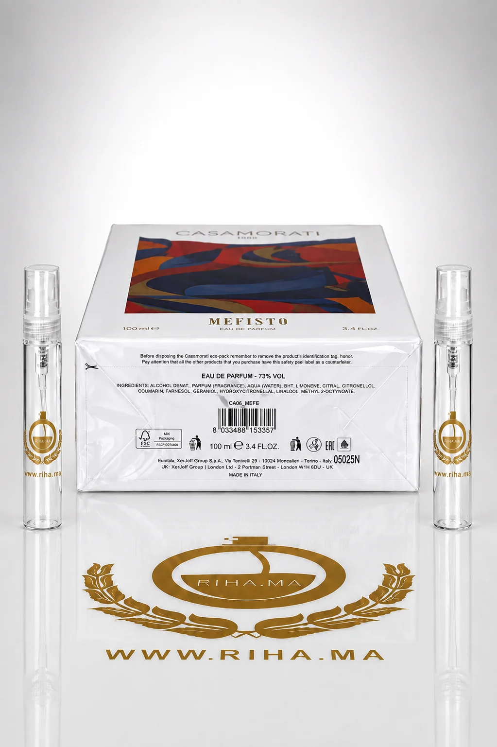 Decantage Mefisto Xerjoff Eau De Parfum Pour Homme Eau De Parfum 100 ml — photo 3 Flacon de decantage mefisto xerjoff posé sur fond élégant — vue 3