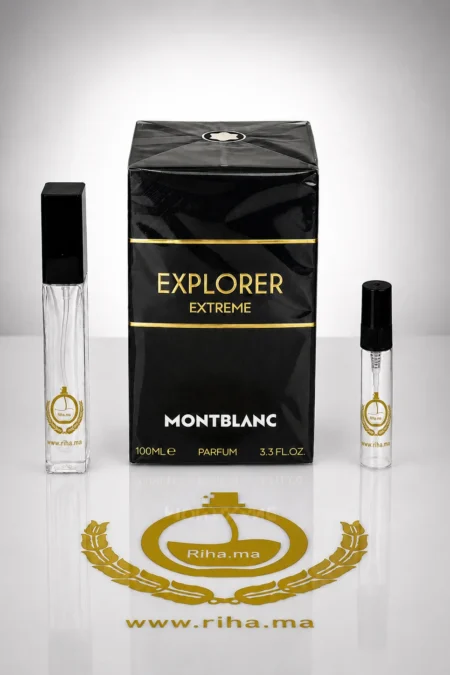 Flacon de decantage montblanc explorer extreme posé sur fond sombre