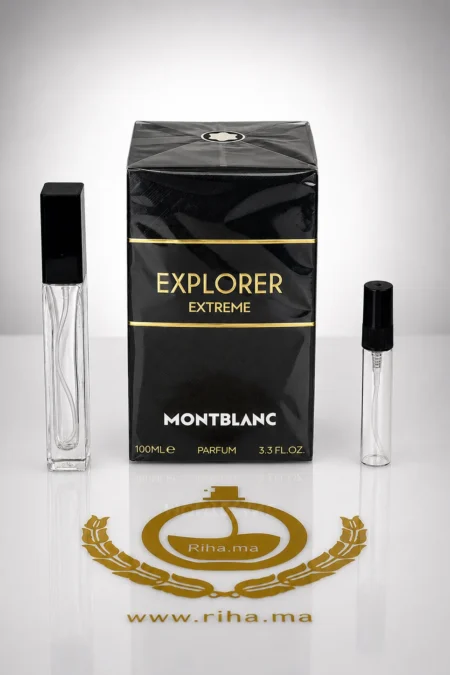 Flacon de decantage Montblanc Explorer Extreme posé sur fond sombre