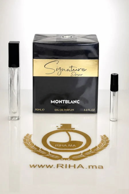 Flacon de decantage montblanc signature elixir posé sur fond sombre