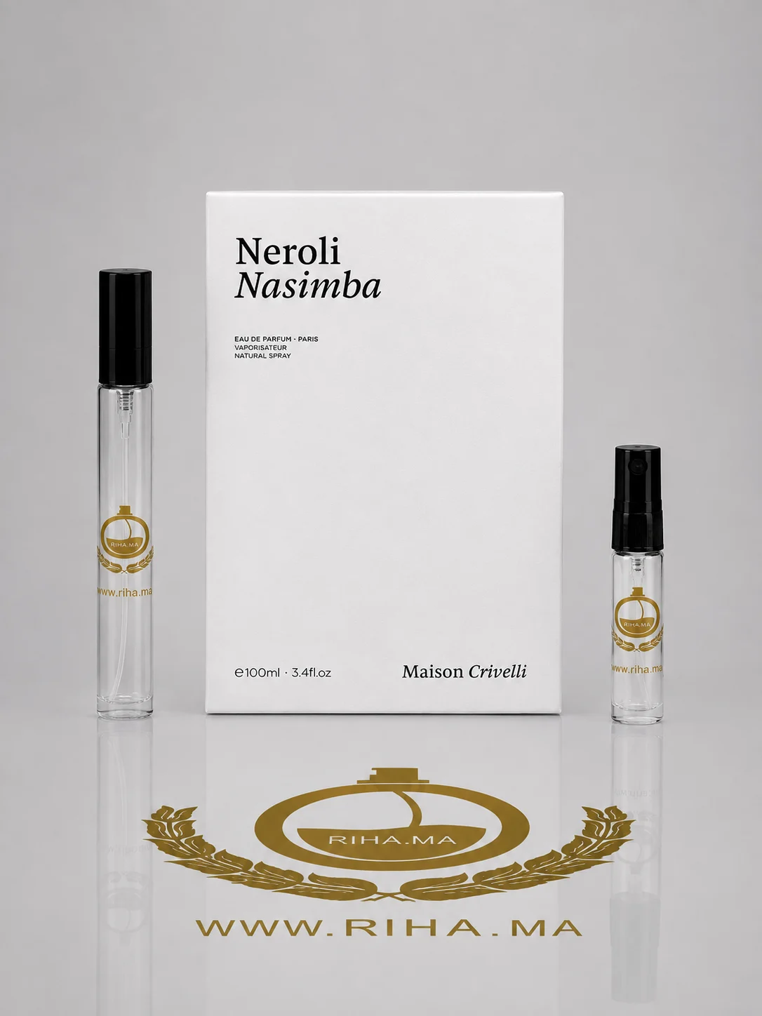 Decantage Neroli Nasimba Maison Crivelli decantage neroli nasimba maison crivelli — Flacon de décantage neroli nasimba maison crivelli posé sur fond clair