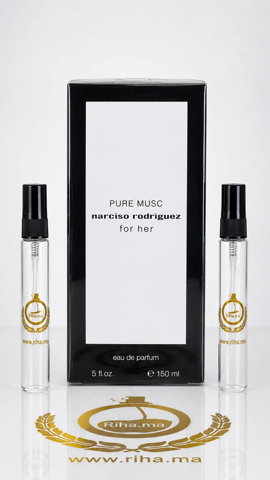 Decantage Pure Musc For Her Narciso Rodriguez Eau de Parfum Pour Femme Authentic decantage pure musc — Flacon de décantage pure musc de Narciso Rodriguez posé sur fond neutre