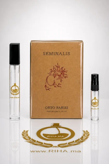 decantage seminalis orto parisi — Flacon de décantage Seminalis Orto Parisi posé sur fond sombre élégant