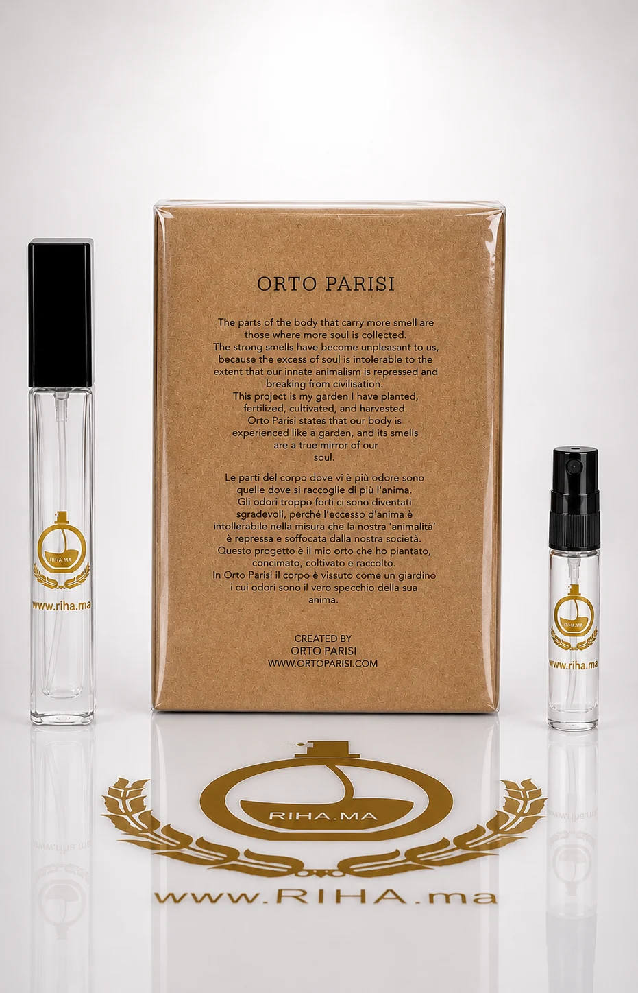 Décantage Seminalis Orto Parisi – Parfum Niche Unisexe — photo 2 decantage seminalis orto parisi — Flacon de décantage Seminalis Orto Parisi posé sur fond sombre élégant — vue 2