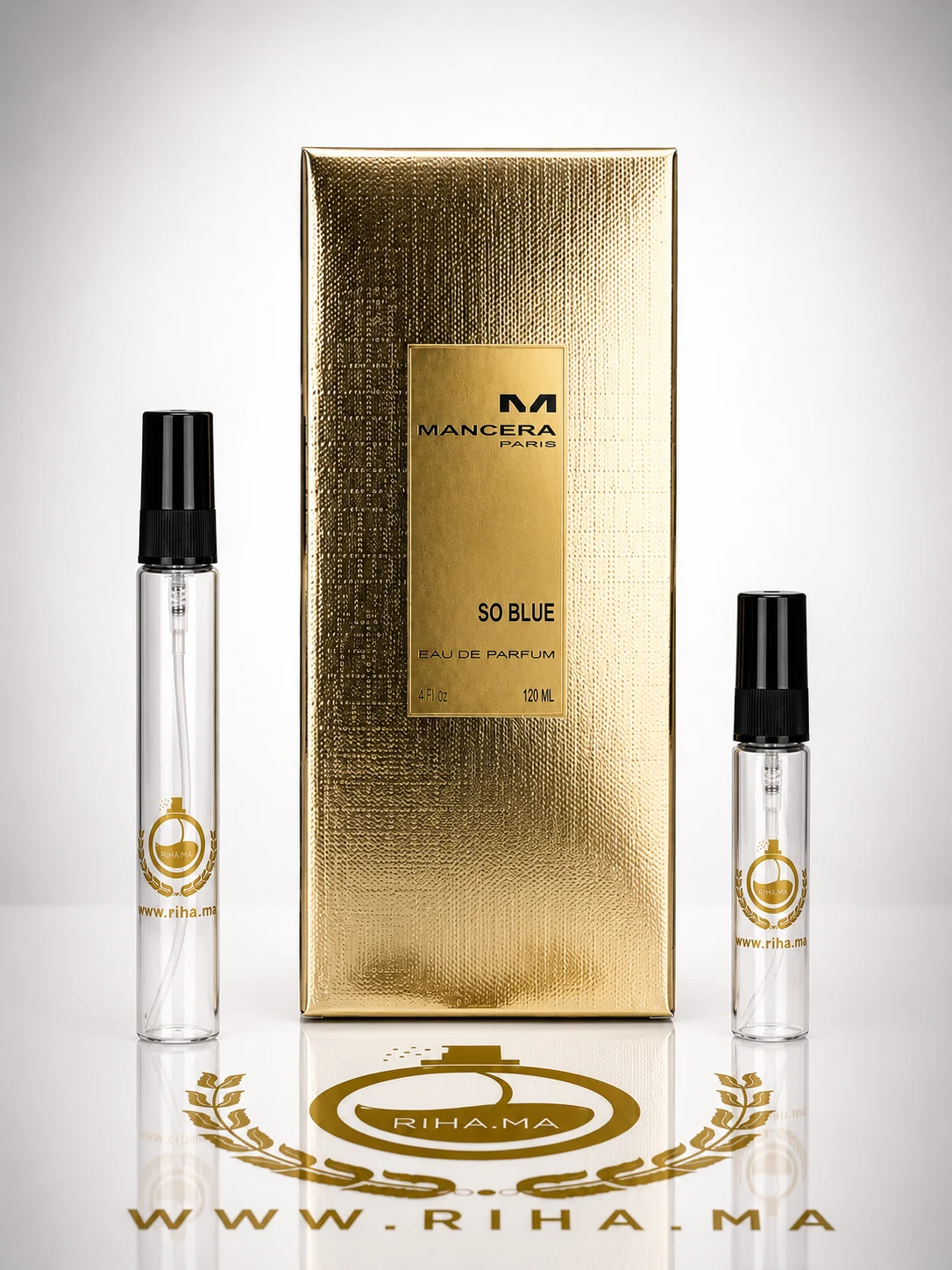 Decantage So Blue Mancera Eau de Parfum decantage so blue mancera — Flacon de décantage So Blue Mancera posé sur fond bleu
