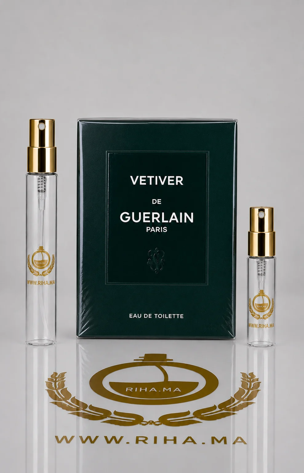 Decantage Vetiver Guerlain Eau de Toilette Pour Homme decantage vetiver guerlain — Flacon de décantage vetiver guerlain posé sur fond sombre