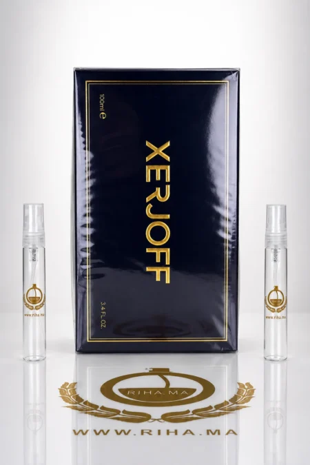 Flacon de decatnage more than words xerjoff posé sur fond sombre
