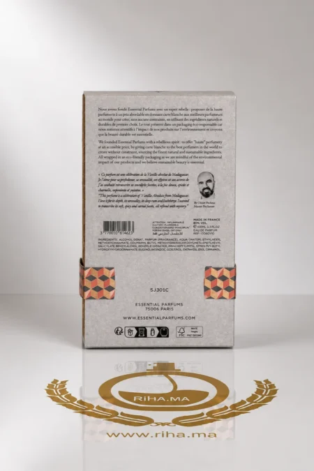 Riha.ma | Vente de Parfum Original Au Maroc Pour Homme Et Femme 71 Flacon de parfum divine vanille by essential parfums sur fond doré — vue 2