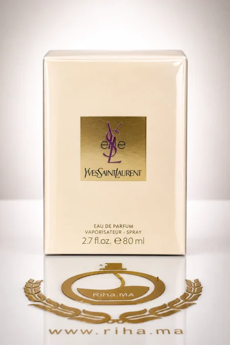 Flacon de parfum elle yves saint laurent élégant sur fond blanc