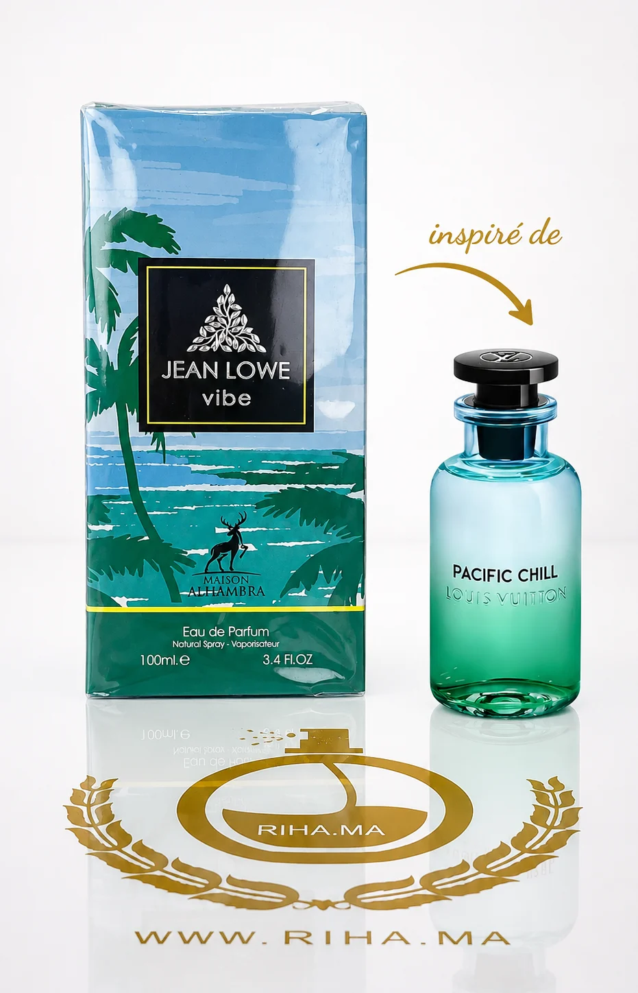 Jean Lowe Vibe Maison Alhambra Eau De Parfum 100ml Flacon de parfum Jean Lowe Vibe Maison Alhambra sur fond clair