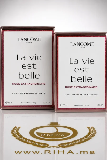 Flacon de la vie est belle rose extraordinaire lancome sur fond rose élégant