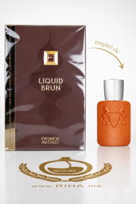 Flacon de parfum liquid brun french avenue sur fond sombre