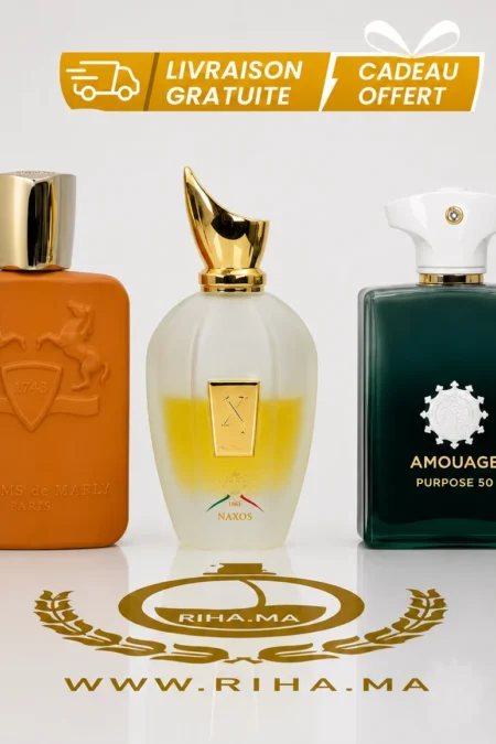 Flacon de pack decantage parfum niche homme posé sur fond sombre