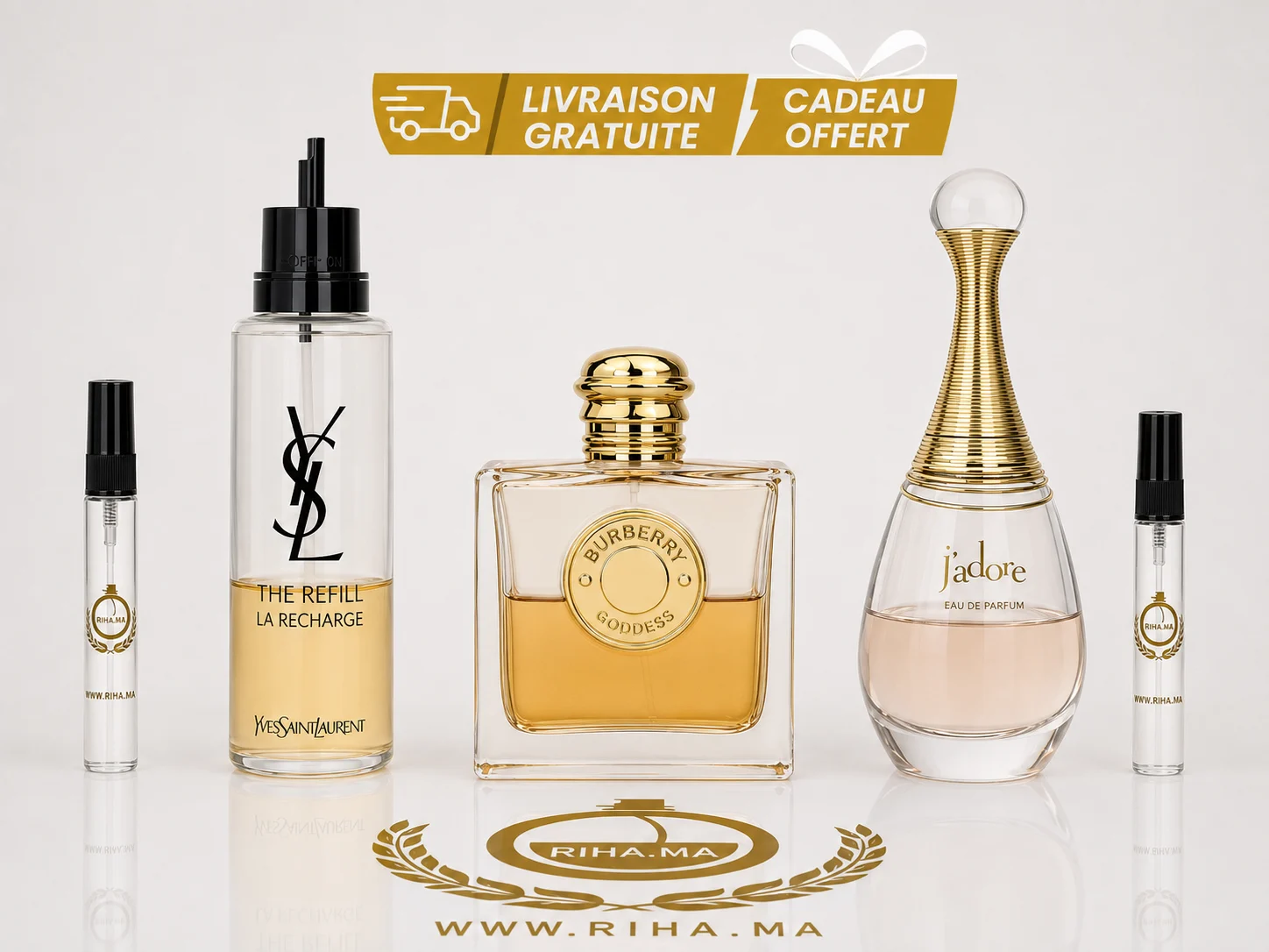 Pack Décantage Promo Femme—Libre Edp Ysl + Burberry Goddess EDP Intense+ Dior J’adore Edp Authentic pack décantage — Pack decantage femme avec flacons de parfum YSL, Burberry et Dior