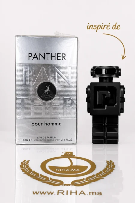 Flacon de parfum Panther Pour Homme sur fond élégant