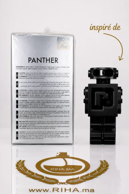 Riha.ma | Vente de Parfum Original Au Maroc Pour Homme Et Femme 30 Flacon de parfum Panther Pour Homme sur fond élégant — vue 2
