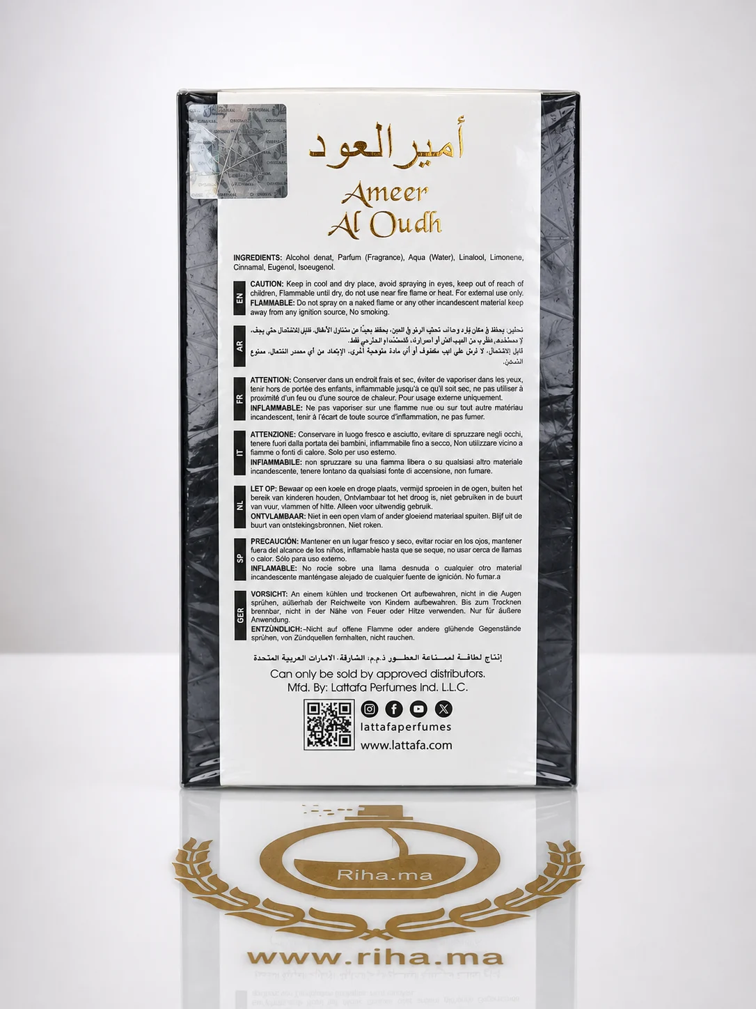 Parfums Ameer Al Oudh Intense Oud Lattafa Eau De Parfum 100ml — photo 2 Flacon de parfums ameer al oudh intense oud lattafa sur fond sombre — vue 2