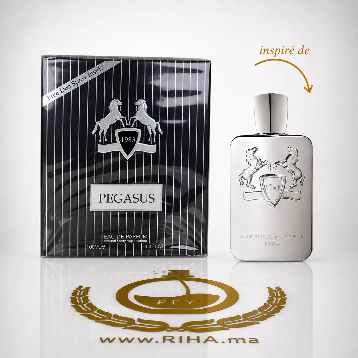 Pegasus Fragrance World Eau De Parfum Dupe Pegasus Parfum De Maryl 100ml Flacon de parfum pegasus fragrance world sur fond sombre