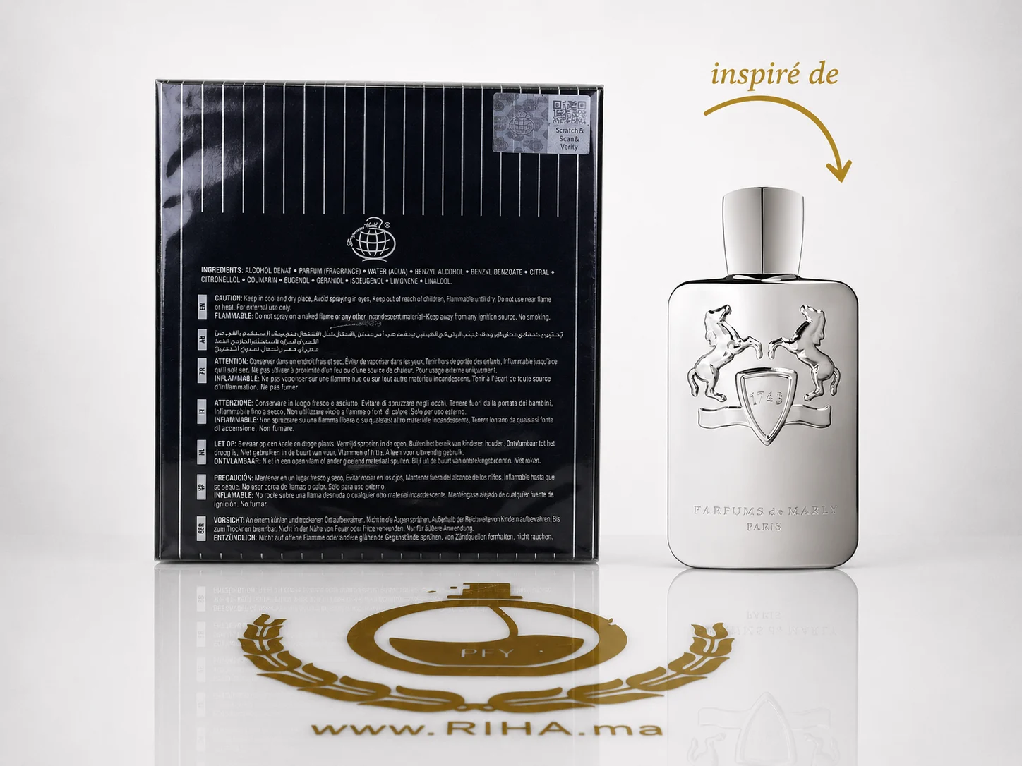 Pegasus Fragrance World Eau De Parfum Dupe Pegasus Parfum De Maryl 100ml — photo 2 Flacon de parfum pegasus fragrance world sur fond sombre — vue 2