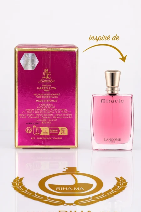 Riha.ma | Vente de Parfum Original Au Maroc Pour Homme Et Femme 72 Flacon de parfum pure pink pour femme sur fond rose — vue 2