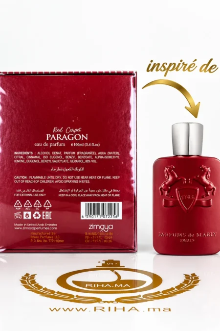 Flacon de parfum Red Carpet Paragon Zimaya sur fond sombre élégant — vue 2