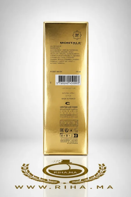 Flacon de parfum Roses Musk Montale sur fond rose élégant — vue 2