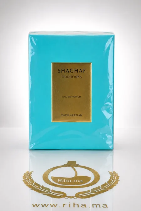 Flacon de Shaghaf Oud Tonka Swiss Arabian sur fond doré