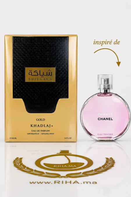 Flacon de Shiyaaka Gold Khadlaj Perfumes pour femme, élégant et doré